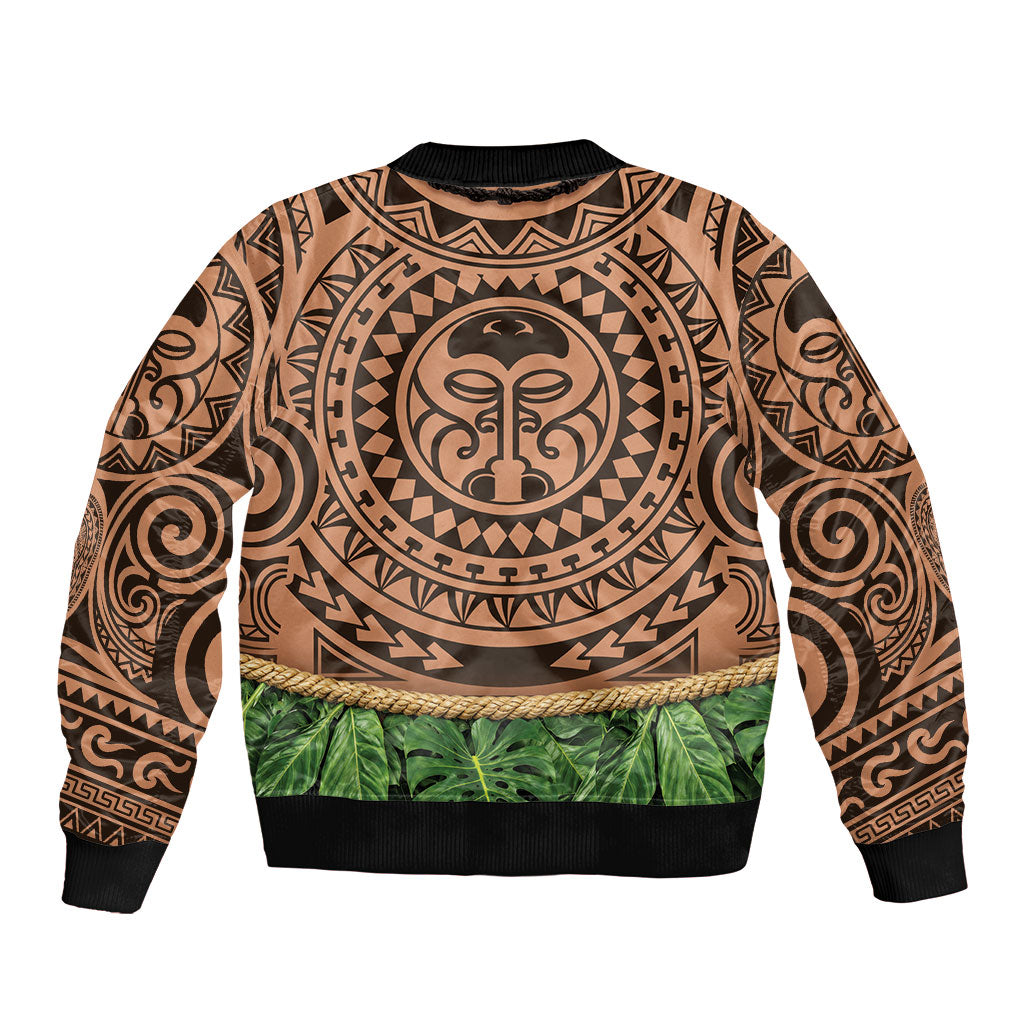 Hawaii Warrior Tattoo Inspired Sleeve Zip Bomber Jacket Tropical Leaf Skirt Costume LT05 - Polynesian Pride