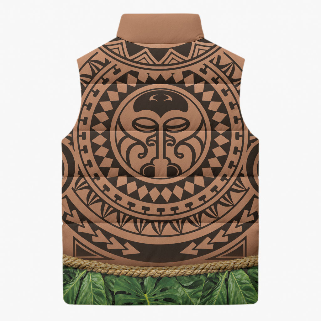 Hawaii Warrior Tattoo Inspired Sleeveless Puffer Jacket Tropical Leaf Skirt Costume LT05 - Polynesian Pride