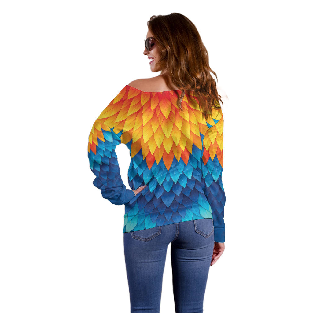 Polynesia Colorful Rooster Costume Off Shoulder Sweater