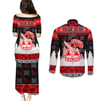 Custom Hawaii Kalani High School Christmas Couples Matching Puletasi Dress and Long Sleeve Button Shirt Tropical Santa Claus LT05 - Polynesian Pride