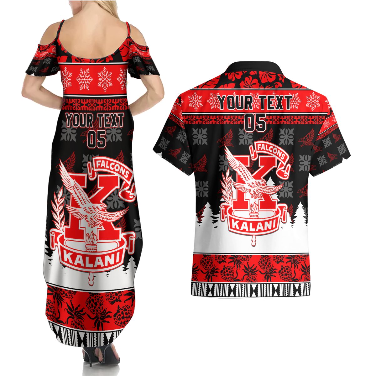 Custom Hawaii Kalani High School Christmas Couples Matching Summer Maxi Dress and Hawaiian Shirt Tropical Santa Claus LT05 - Polynesian Pride