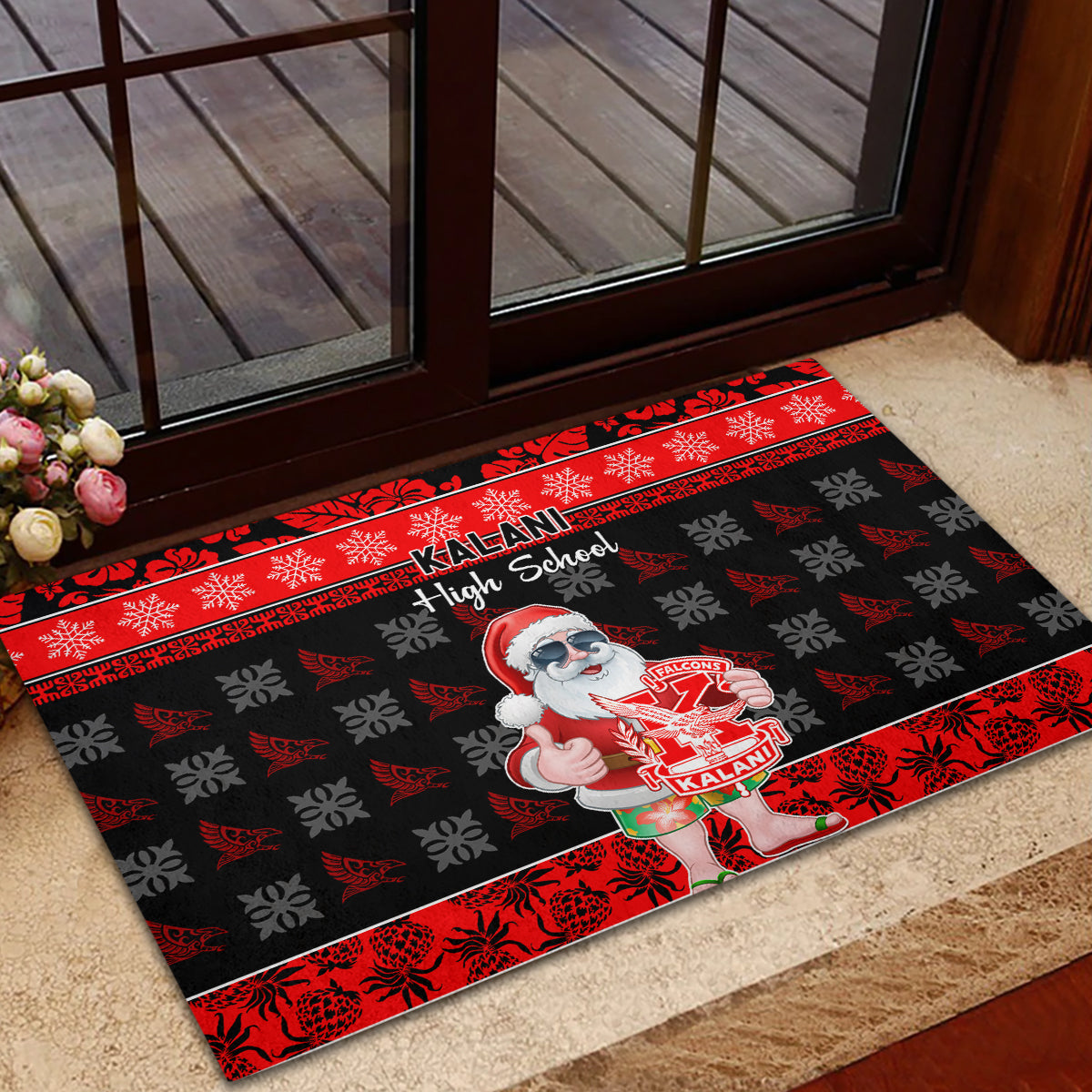 Custom Hawaii Kalani High School Christmas Rubber Doormat Tropical Santa Claus LT05 - Polynesian Pride