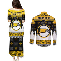 Custom Hawaii Nanakuli High and Intermediate School Christmas Couples Matching Puletasi Dress and Long Sleeve Button Shirt Tropical Santa Claus LT05 - Polynesian Pride