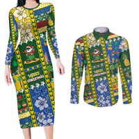 Solomon Islands Christmas Couples Matching Long Sleeve Bodycon Dress and Long Sleeve Button Shirt Festive Beach Vibes LT05 Green - Polynesian Pride