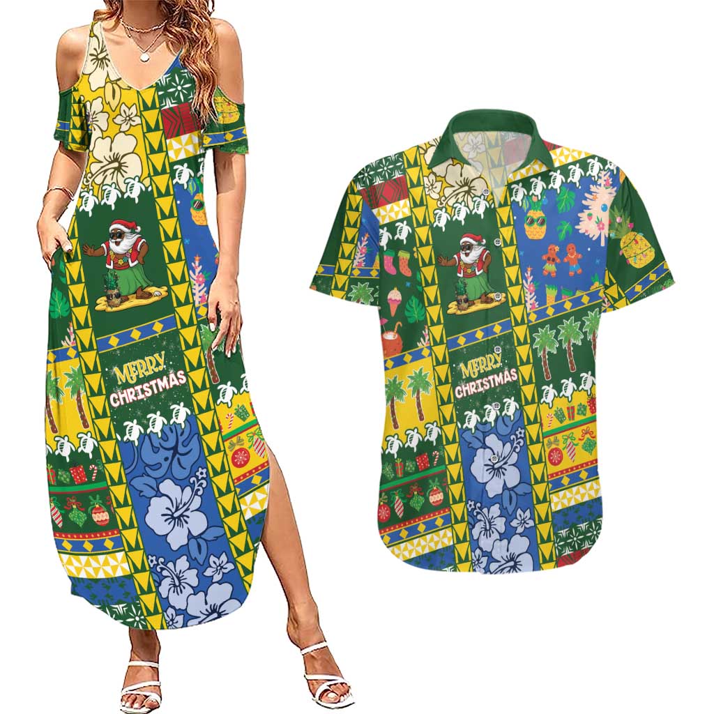 Solomon Islands Christmas Couples Matching Summer Maxi Dress and Hawaiian Shirt Festive Beach Vibes - Polynesian Pride