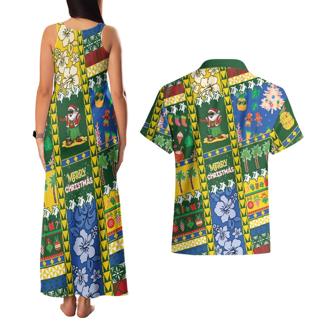 Solomon Islands Christmas Couples Matching Tank Maxi Dress and Hawaiian Shirt Festive Beach Vibes LT05 - Polynesian Pride