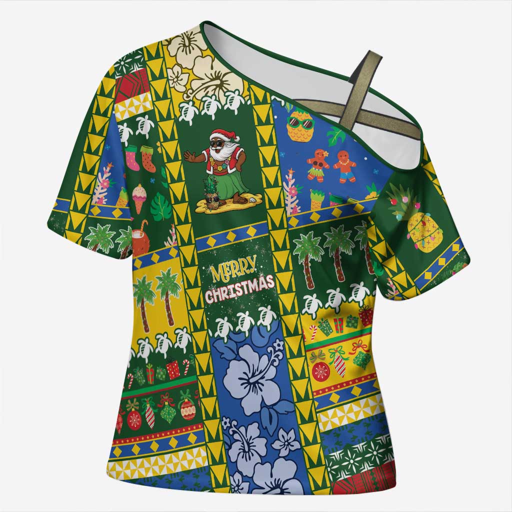 Solomon Islands Christmas Cross Shoulder Shirt Festive Beach Vibes - Polynesian Pride