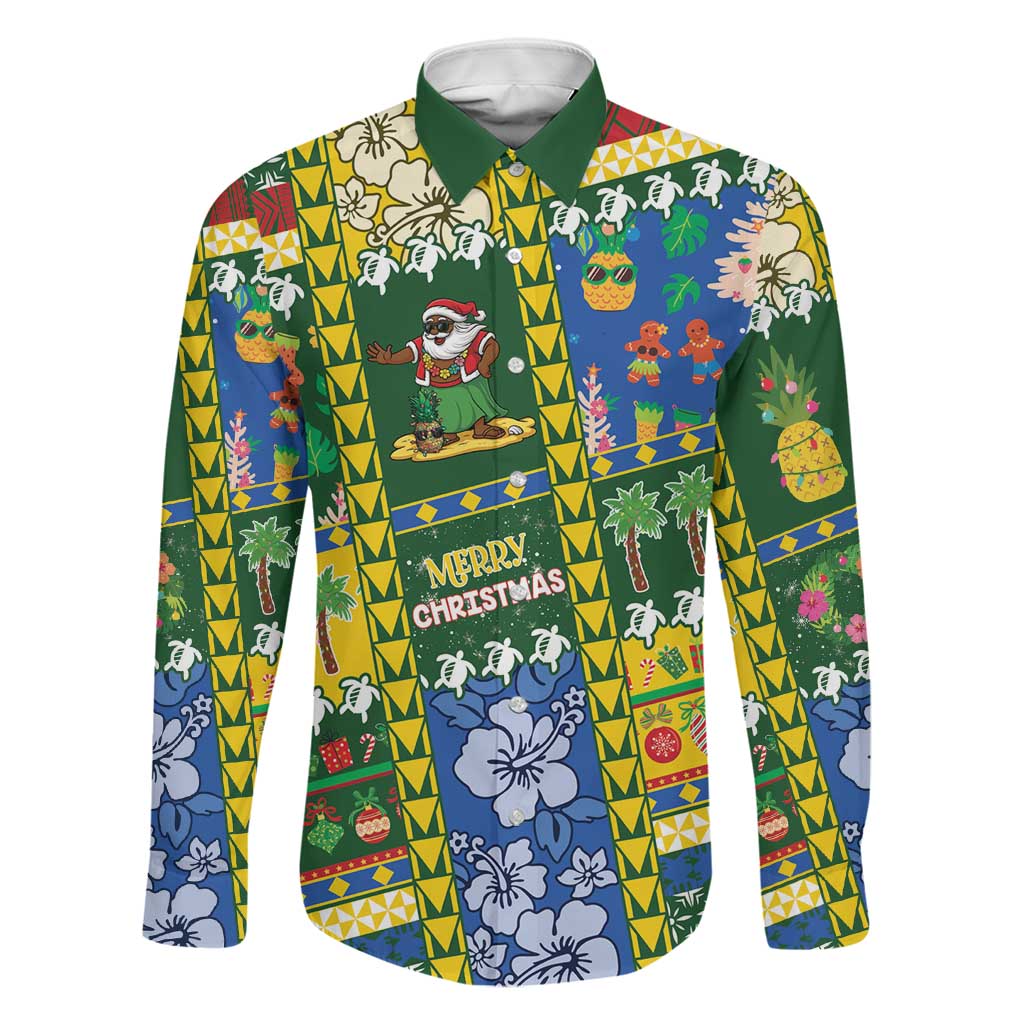 Solomon Islands Christmas Family Matching Long Sleeve Bodycon Dress and Hawaiian Shirt Festive Beach Vibes LT05 Dad's Shirt - Long Sleeve Green - Polynesian Pride