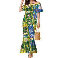 Solomon Islands Christmas Family Matching Mermaid Dress and Hawaiian Shirt Festive Beach Vibes LT05 Mom's Dress Green - Polynesian Pride