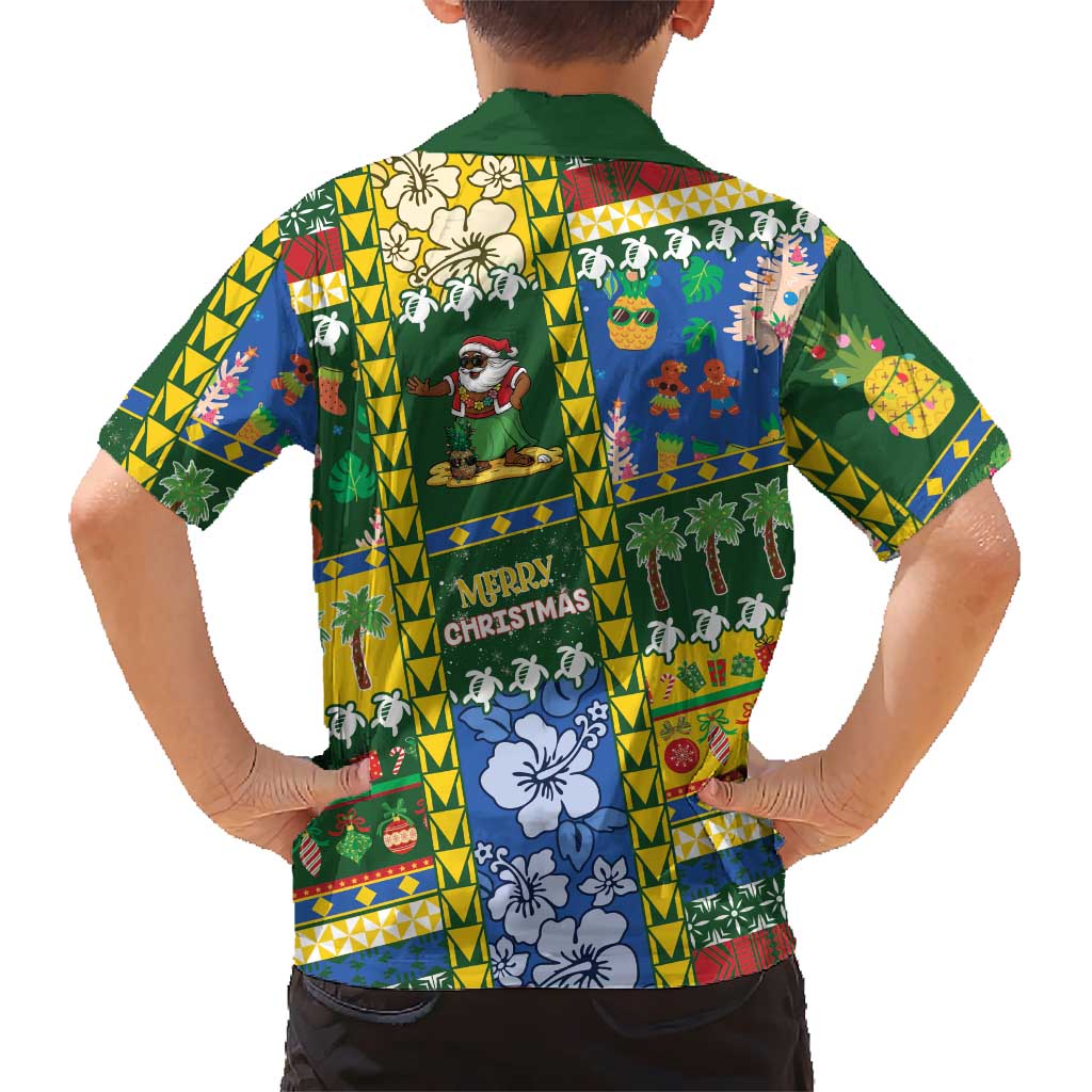 Solomon Islands Christmas Family Matching Off The Shoulder Long Sleeve Dress and Hawaiian Shirt Festive Beach Vibes LT05 - Polynesian Pride