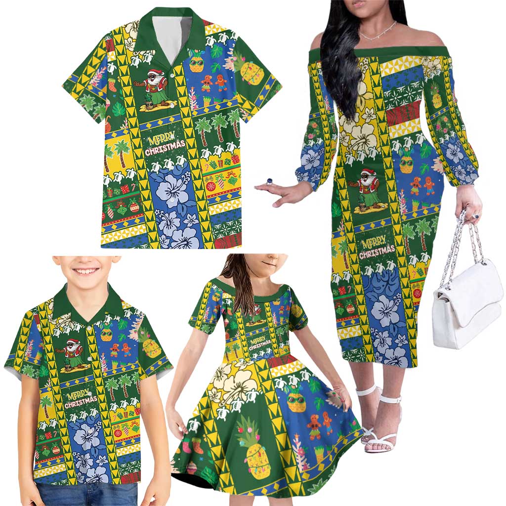 Solomon Islands Christmas Family Matching Off The Shoulder Long Sleeve Dress and Hawaiian Shirt Festive Beach Vibes LT05 - Polynesian Pride