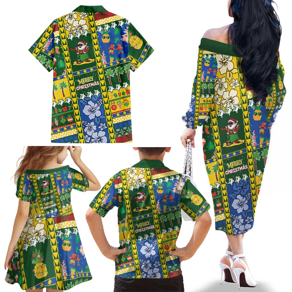 Solomon Islands Christmas Family Matching Off The Shoulder Long Sleeve Dress and Hawaiian Shirt Festive Beach Vibes LT05 - Polynesian Pride