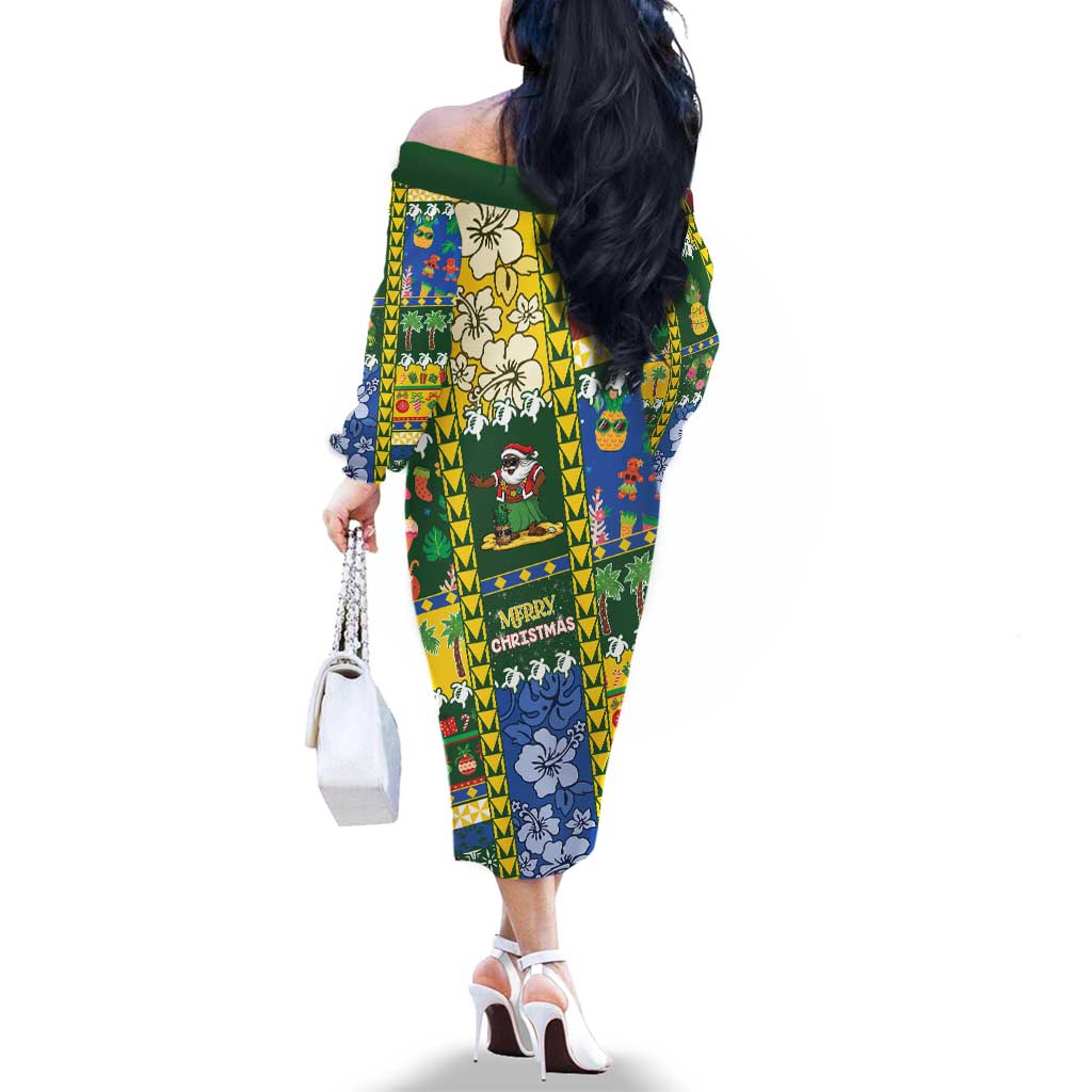 Solomon Islands Christmas Family Matching Off The Shoulder Long Sleeve Dress and Hawaiian Shirt Festive Beach Vibes LT05 - Polynesian Pride