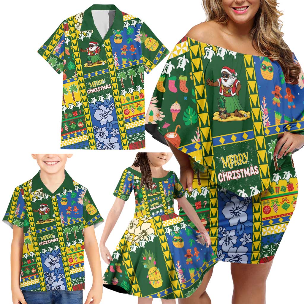 Solomon Islands Christmas Family Matching Off Shoulder Short Dress and Hawaiian Shirt Festive Beach Vibes LT05 - Polynesian Pride
