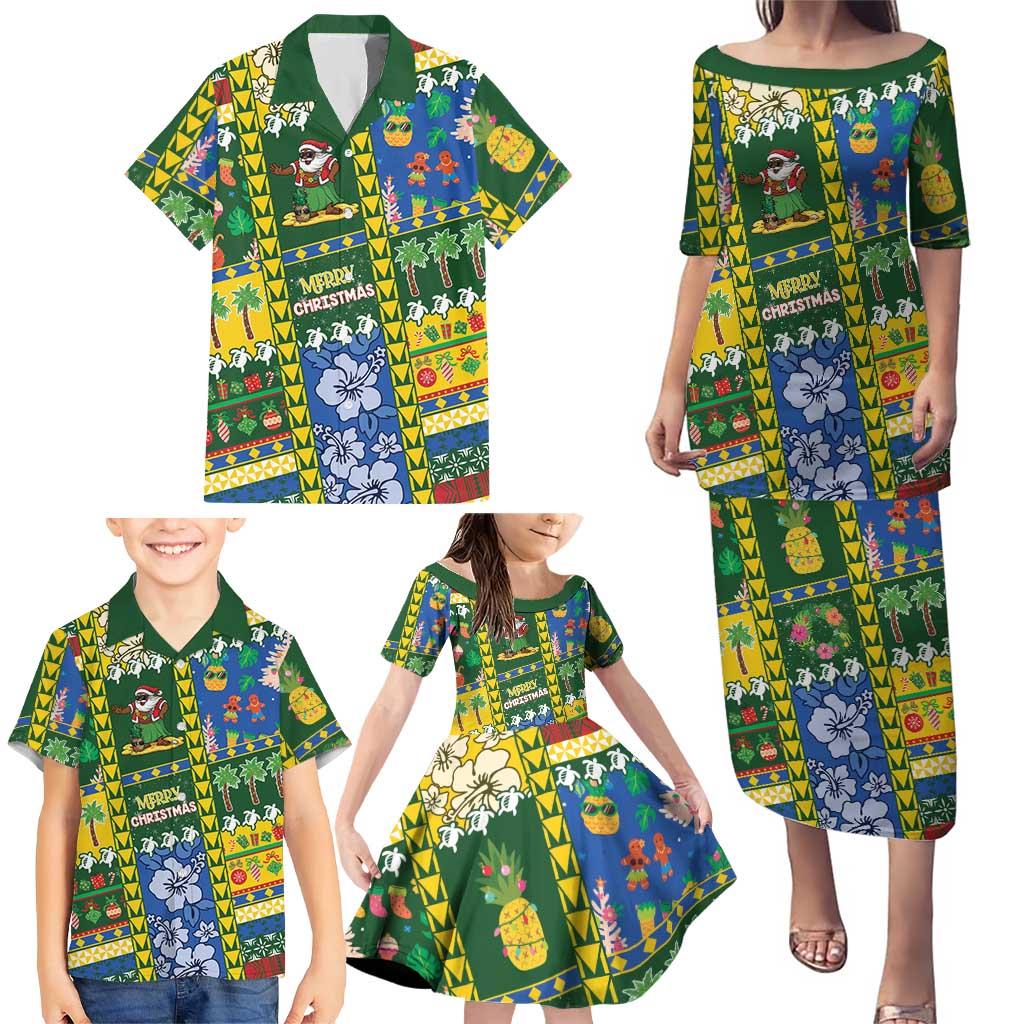 Solomon Islands Christmas Family Matching Puletasi and Hawaiian Shirt Festive Beach Vibes LT05 - Polynesian Pride