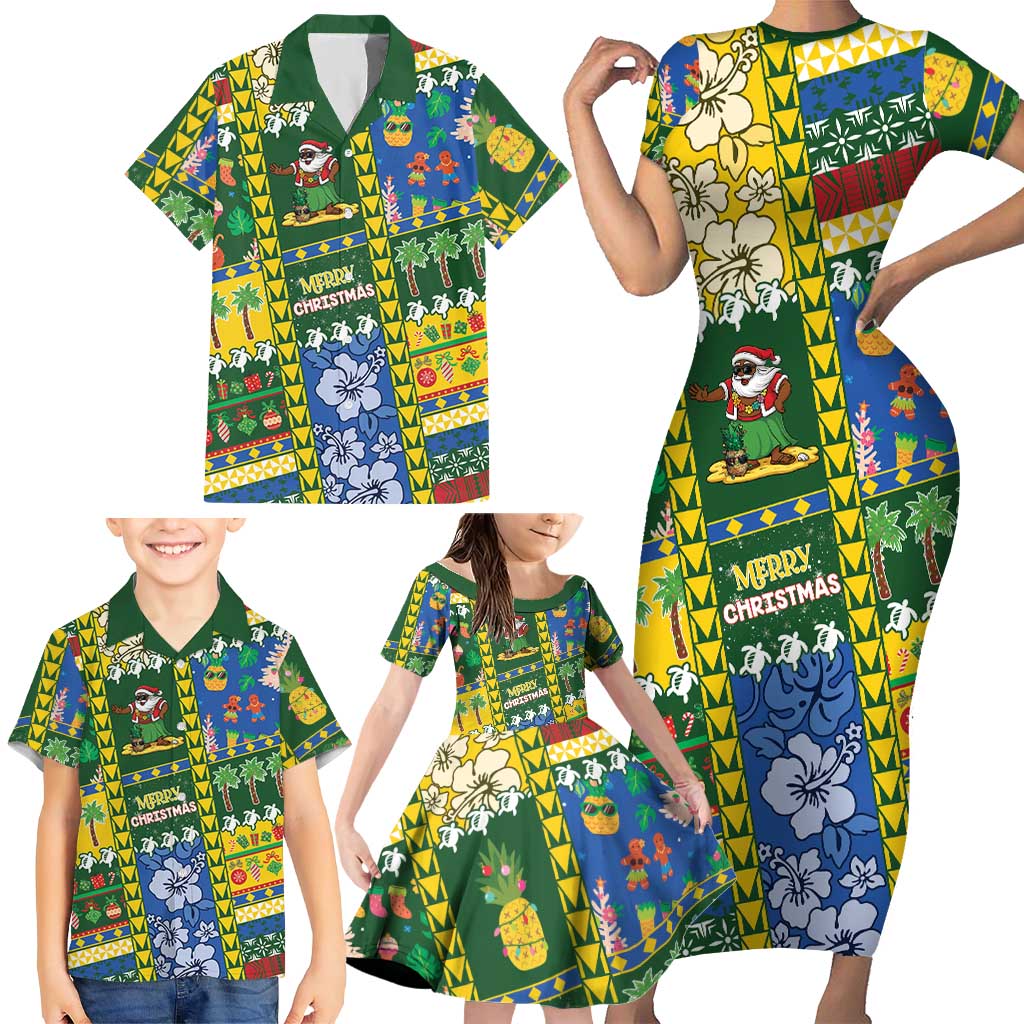 Solomon Islands Christmas Family Matching Short Sleeve Bodycon Dress and Hawaiian Shirt Festive Beach Vibes - Polynesian Pride