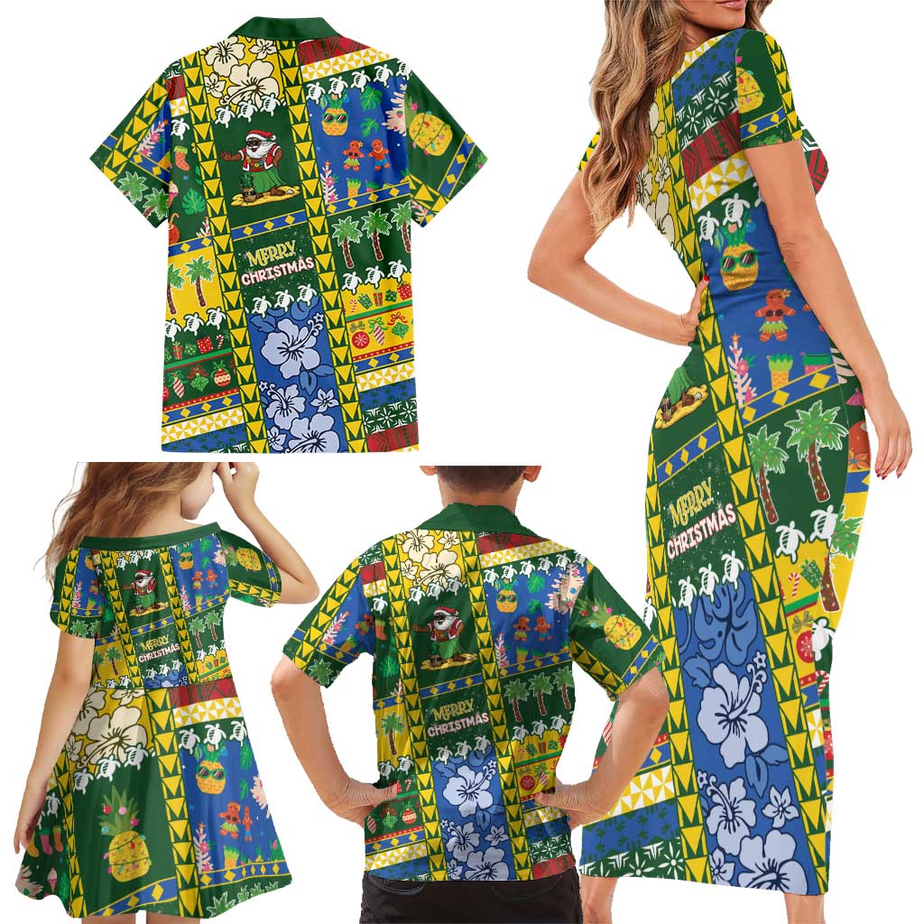 Solomon Islands Christmas Family Matching Short Sleeve Bodycon Dress and Hawaiian Shirt Festive Beach Vibes LT05 - Polynesian Pride