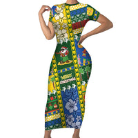 Solomon Islands Christmas Family Matching Short Sleeve Bodycon Dress and Hawaiian Shirt Festive Beach Vibes LT05 Mom's Dress Green - Polynesian Pride