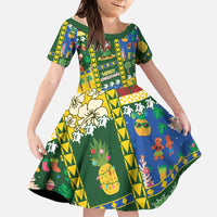 Solomon Islands Christmas Family Matching Tank Maxi Dress and Hawaiian Shirt Festive Beach Vibes LT05 Daughter's Dress Green - Polynesian Pride