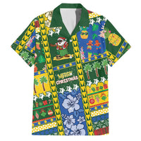 Solomon Islands Christmas Family Matching Tank Maxi Dress and Hawaiian Shirt Festive Beach Vibes LT05 Dad's Shirt - Short Sleeve Green - Polynesian Pride