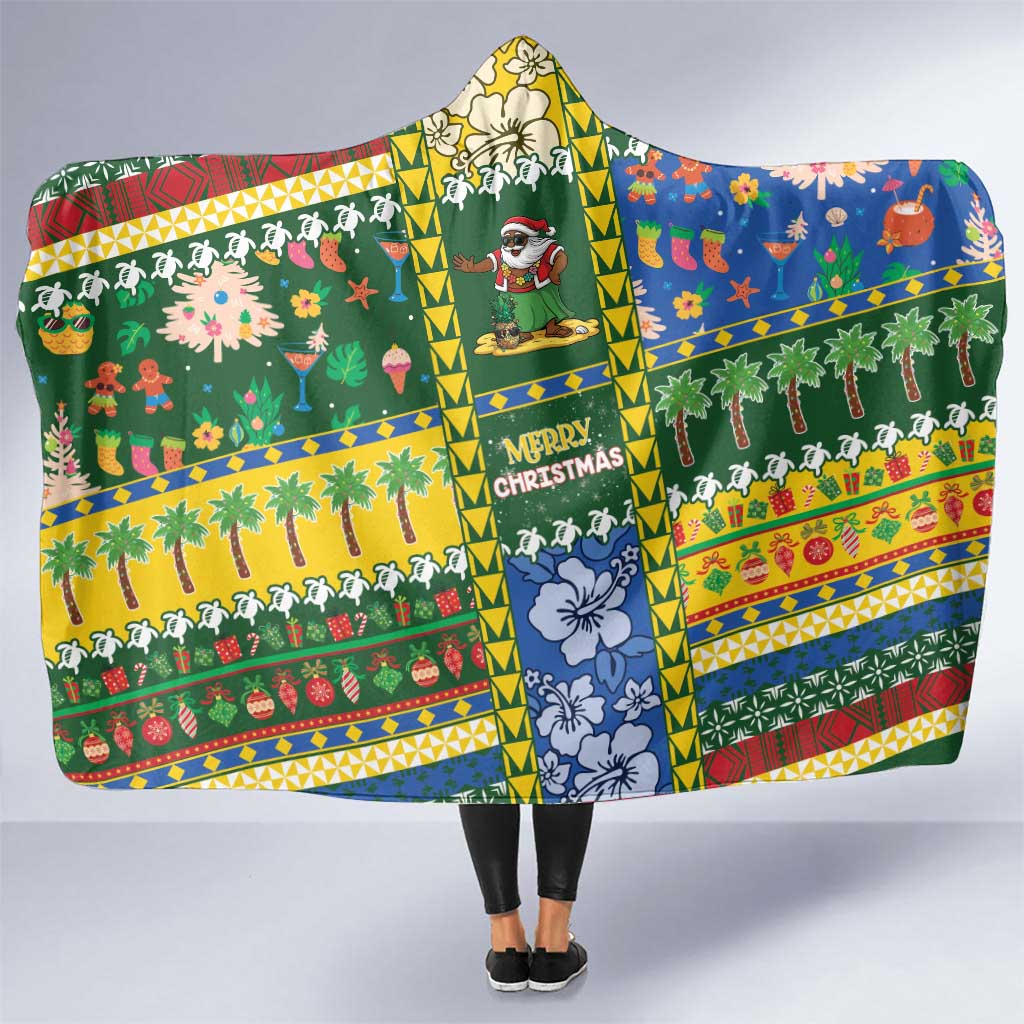 Solomon Islands Christmas Hooded Blanket Festive Beach Vibes LT05 One Size Green - Polynesian Pride