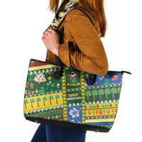 Solomon Islands Christmas Leather Tote Bag Festive Beach Vibes LT05 Green - Polynesian Pride