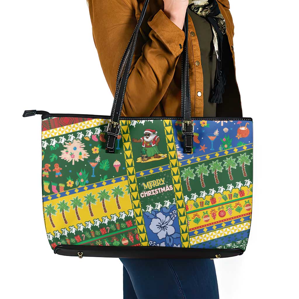 Solomon Islands Christmas Leather Tote Bag Festive Beach Vibes LT05 - Polynesian Pride