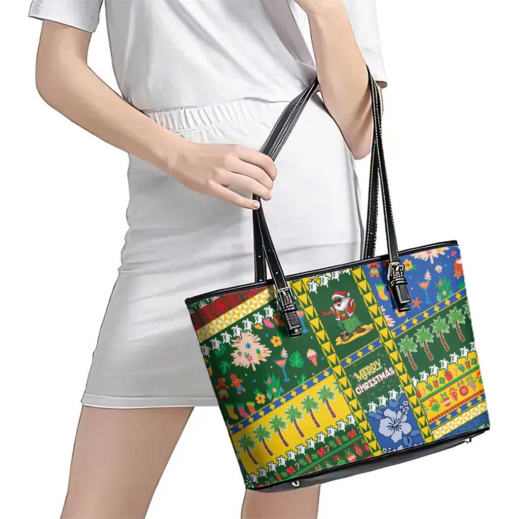 Solomon Islands Christmas Leather Tote Bag Festive Beach Vibes LT05 - Polynesian Pride