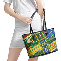 Solomon Islands Christmas Leather Tote Bag Festive Beach Vibes LT05 - Polynesian Pride