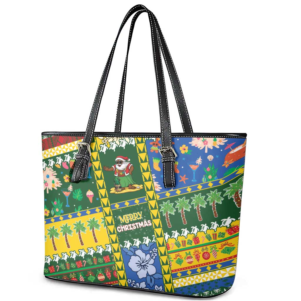 Solomon Islands Christmas Leather Tote Bag Festive Beach Vibes LT05 - Polynesian Pride