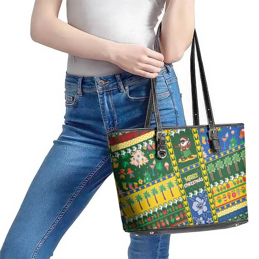Solomon Islands Christmas Leather Tote Bag Festive Beach Vibes LT05 - Polynesian Pride