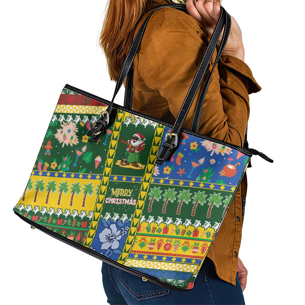 Solomon Islands Christmas Leather Tote Bag Festive Beach Vibes LT05 - Polynesian Pride