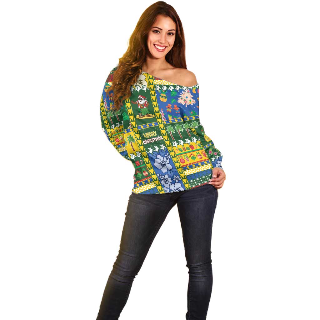 Solomon Islands Christmas Off Shoulder Sweater Festive Beach Vibes - Polynesian Pride
