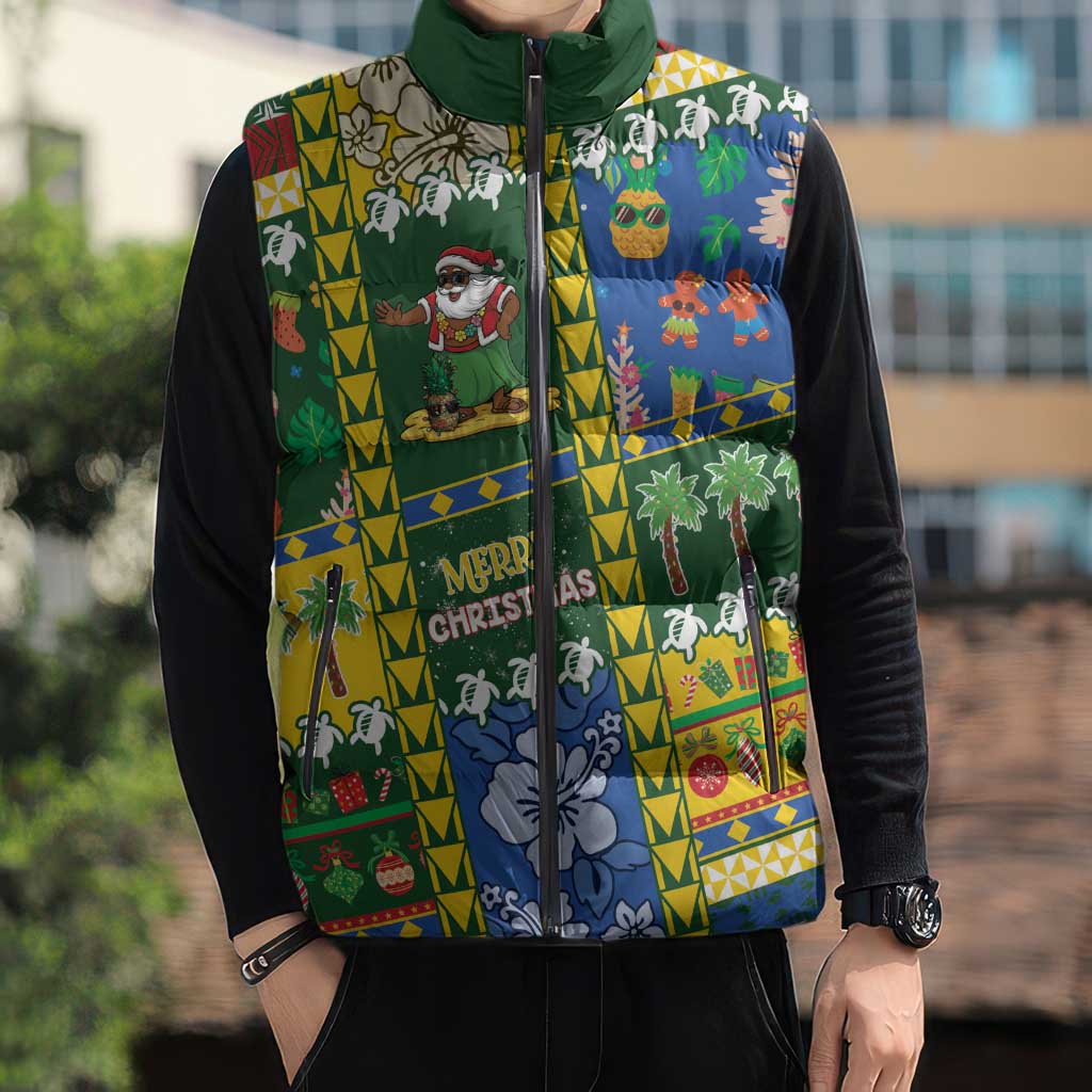 Solomon Islands Christmas Sleeveless Puffer Jacket Festive Beach Vibes - Polynesian Pride
