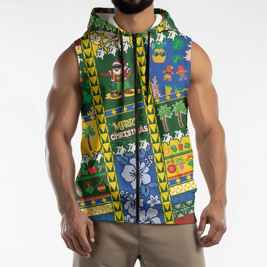 Solomon Islands Christmas Sleeveless Zip Hoodie Festive Beach Vibes LT05 - Polynesian Pride