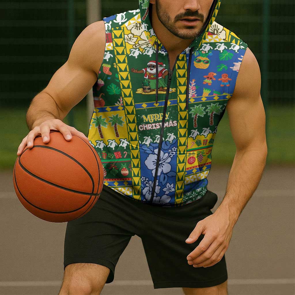 Solomon Islands Christmas Sleeveless Zip Hoodie Festive Beach Vibes LT05 - Polynesian Pride