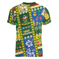Solomon Islands Christmas Women V-Neck T-Shirt Festive Beach Vibes - Polynesian Pride