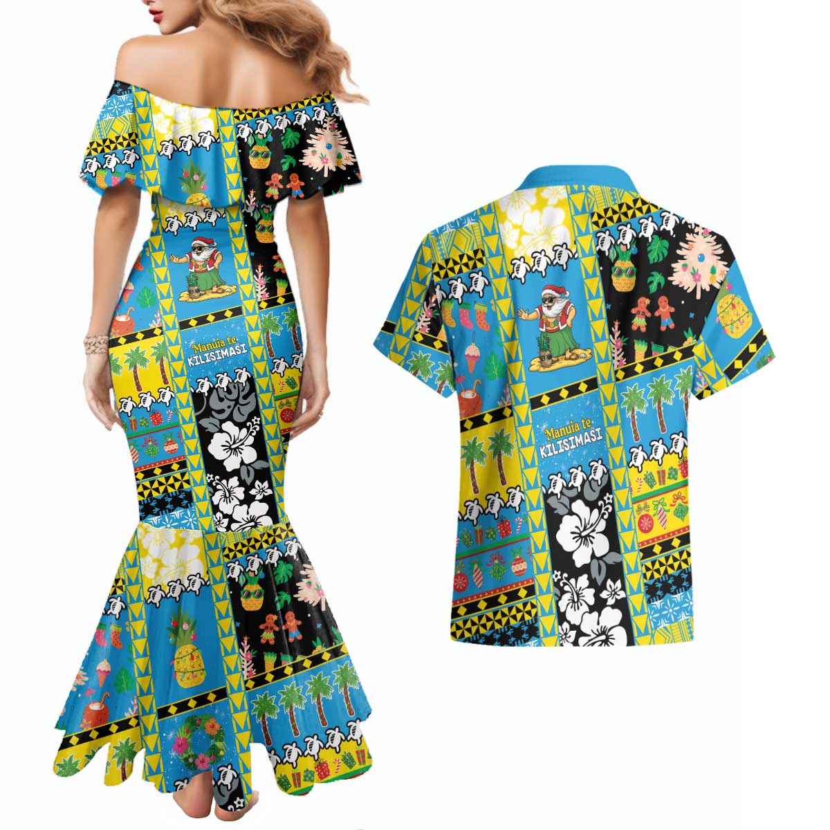 Tuvalu Christmas Couples Matching Mermaid Dress and Hawaiian Shirt Festive Beach Vibes LT05 - Polynesian Pride