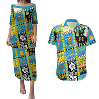 Tuvalu Christmas Couples Matching Puletasi and Hawaiian Shirt Festive Beach Vibes LT05 Blue - Polynesian Pride