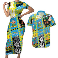 Tuvalu Christmas Couples Matching Short Sleeve Bodycon Dress and Hawaiian Shirt Festive Beach Vibes LT05 Blue - Polynesian Pride