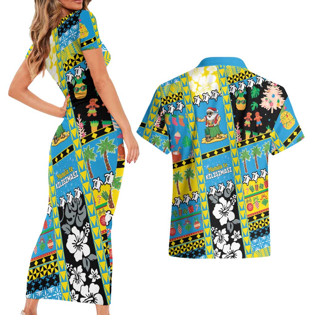 Tuvalu Christmas Couples Matching Short Sleeve Bodycon Dress and Hawaiian Shirt Festive Beach Vibes LT05 - Polynesian Pride