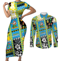Tuvalu Christmas Couples Matching Short Sleeve Bodycon Dress and Long Sleeve Button Shirt Festive Beach Vibes - Polynesian Pride