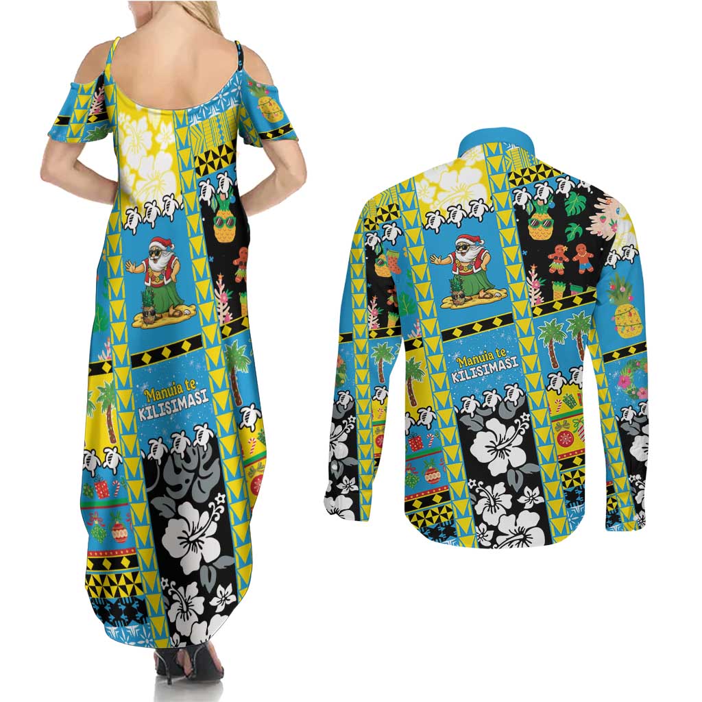 Tuvalu Christmas Couples Matching Summer Maxi Dress and Long Sleeve Button Shirt Festive Beach Vibes - Polynesian Pride