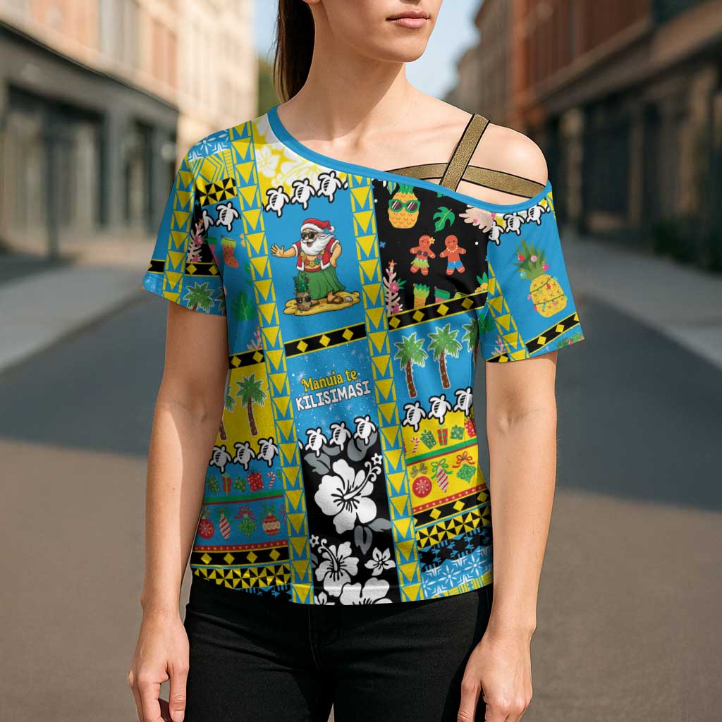 Tuvalu Christmas Cross Shoulder Shirt Festive Beach Vibes - Polynesian Pride