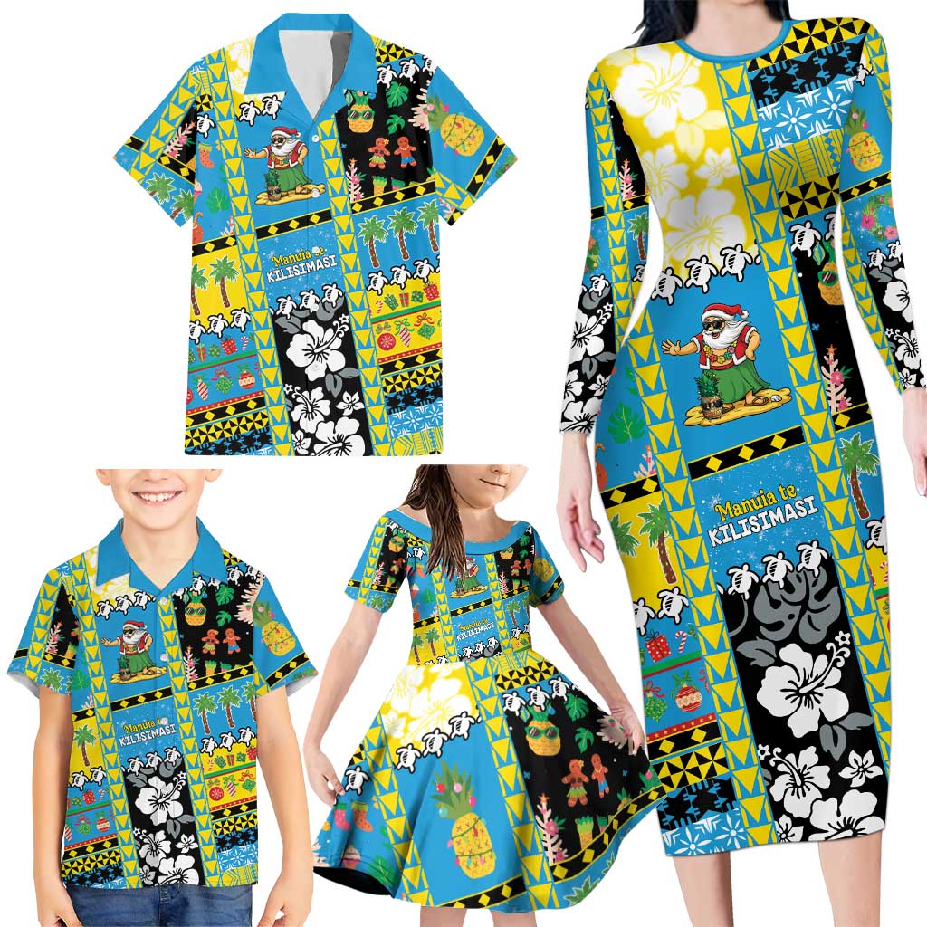 Tuvalu Christmas Family Matching Long Sleeve Bodycon Dress and Hawaiian Shirt Festive Beach Vibes - Polynesian Pride