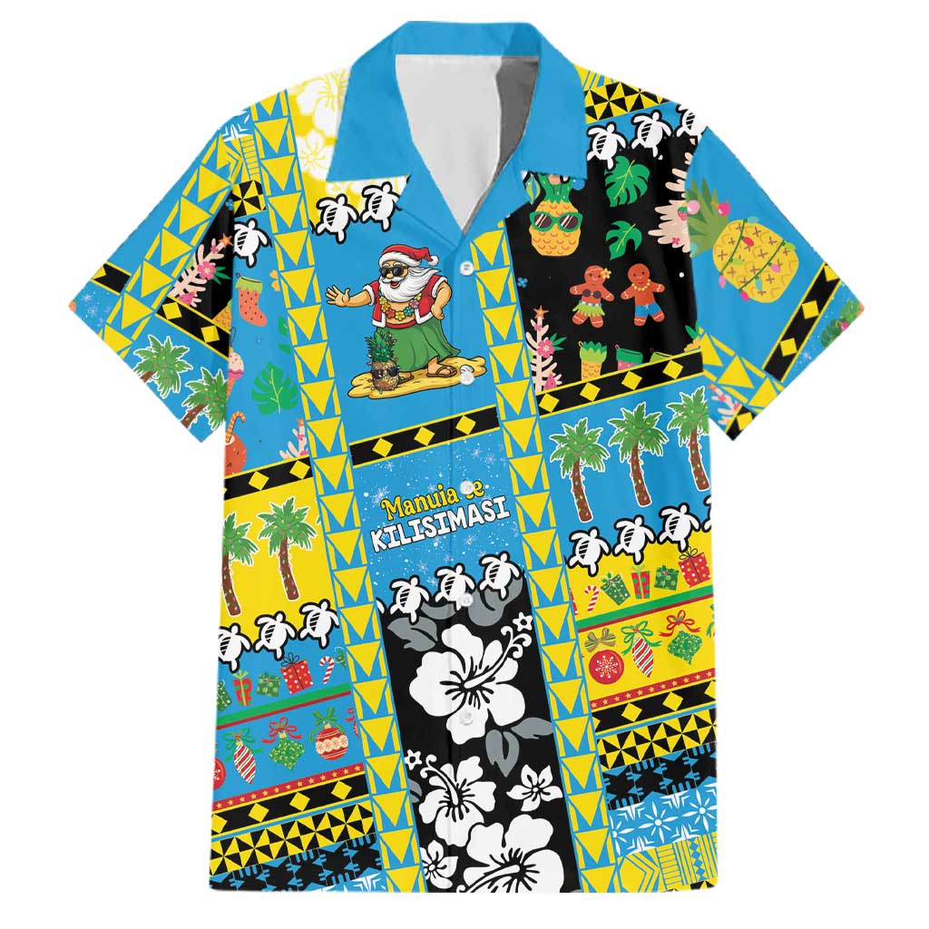 Tuvalu Christmas Family Matching Long Sleeve Bodycon Dress and Hawaiian Shirt Festive Beach Vibes LT05 Dad's Shirt - Short Sleeve Blue - Polynesian Pride