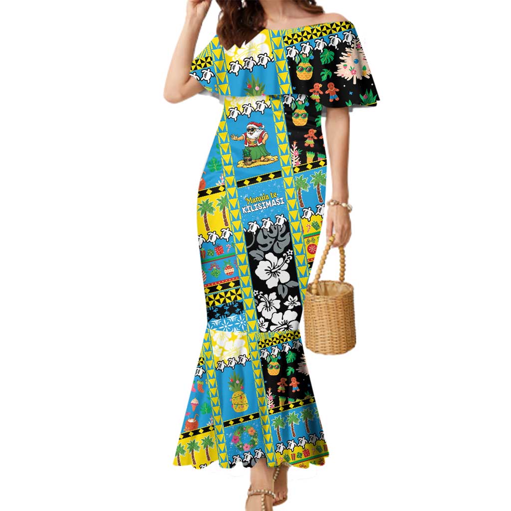 Tuvalu Christmas Family Matching Mermaid Dress and Hawaiian Shirt Festive Beach Vibes LT05 Mom's Dress Blue - Polynesian Pride