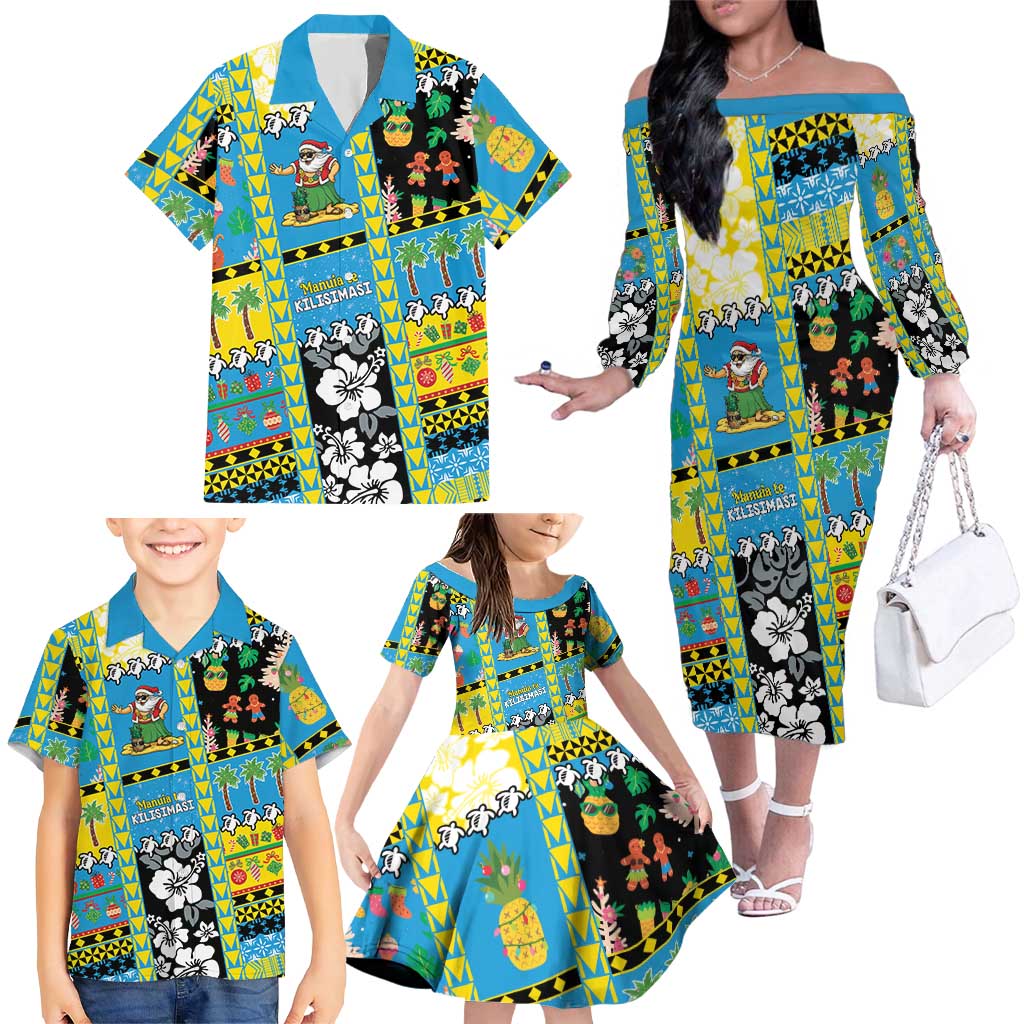 Tuvalu Christmas Family Matching Off The Shoulder Long Sleeve Dress and Hawaiian Shirt Festive Beach Vibes LT05 - Polynesian Pride