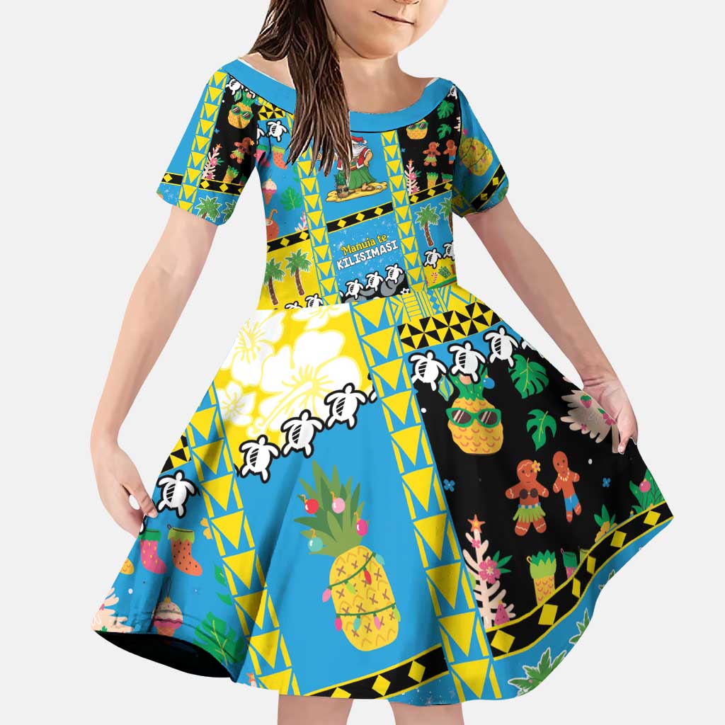 Tuvalu Christmas Family Matching Off Shoulder Short Dress and Hawaiian Shirt Festive Beach Vibes LT05 Daughter's Dress Blue - Polynesian Pride
