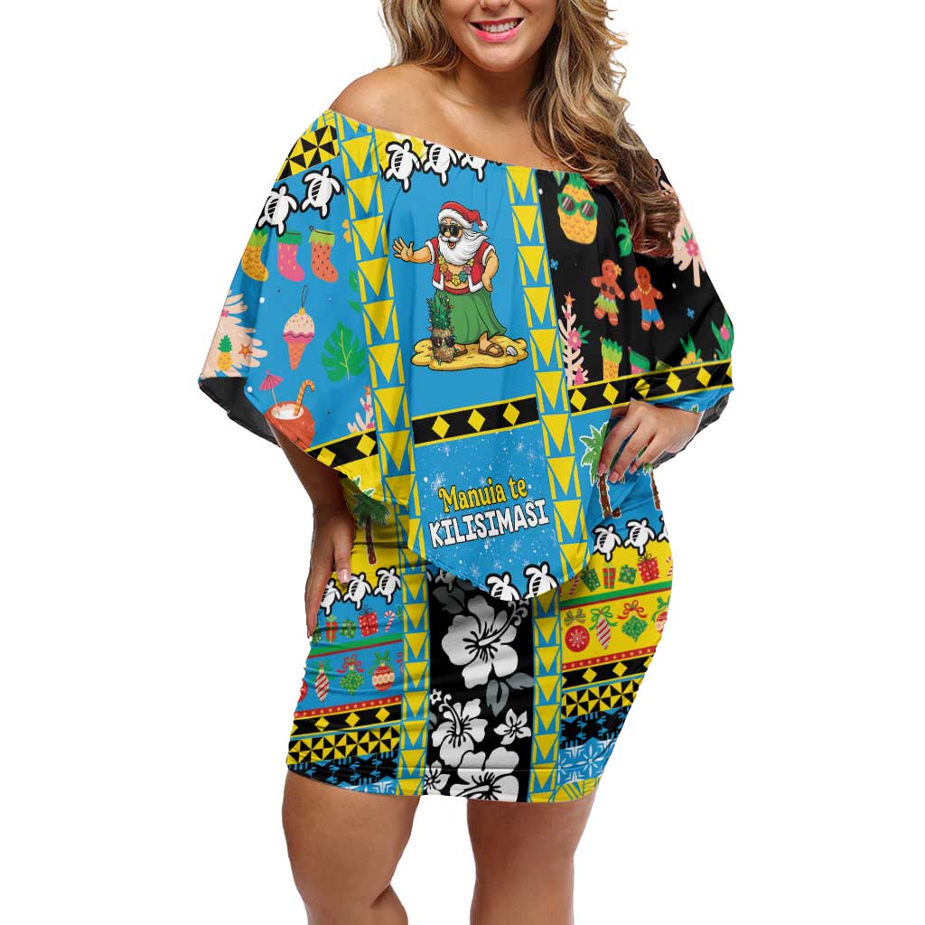 Tuvalu Christmas Family Matching Off Shoulder Short Dress and Hawaiian Shirt Festive Beach Vibes LT05 Mom's Dress Blue - Polynesian Pride